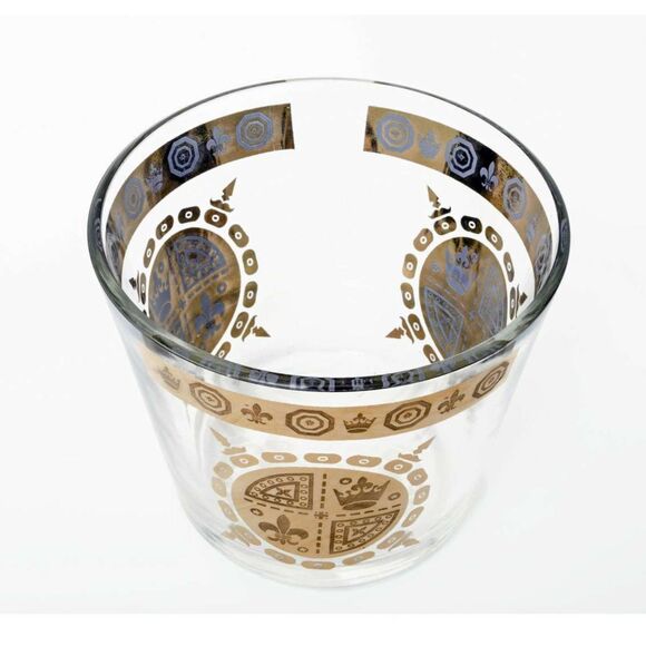 Vintage Gold Glass Ice Bucket Vito Bari Fleur de Lis Design Hollywood MCM Decor - Picture 5 of 6